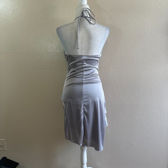 Ruby Roxy Silver Grey Asymmetrical Halter Vtg Y2k 2000s Party Dress - Picture 5 of 7